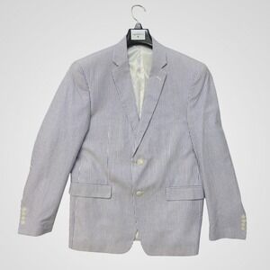 Saddlebred Mens Seersucker Blazer Blue White Striped Sport Coat Sz 40R NWOT